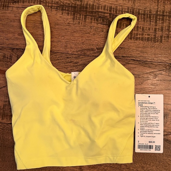 NWT lululemon align tank. Color-electric lemon - Picture 2 of 5